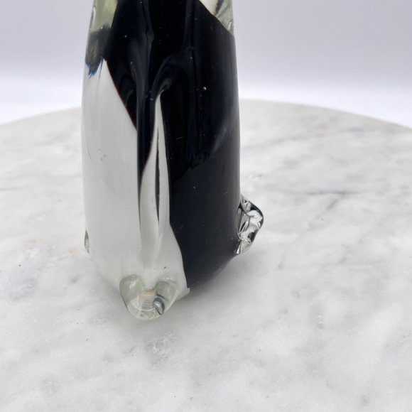 Glass Penguin Hand Blown Clear White Black Sommerso Technique Paperweight - Picture 6 of 13